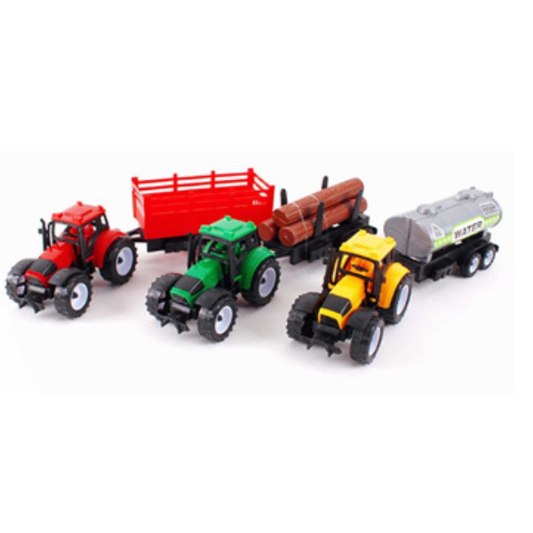 JUGUETE SET 3 TRACTORES DE FRICCION CON DIFERENTES CAJAS