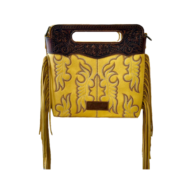 Bolsa Wrangler con Flecos Tipo Bota Cincelada Mostaza Barbas WG110-G2010MST