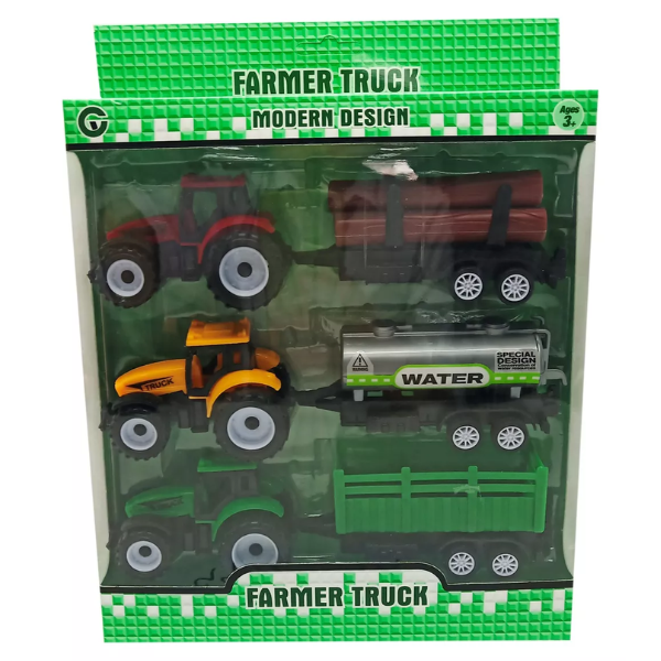 JUGUETE SET 3 TRACTORES DE FRICCION CON DIFERENTES CAJAS