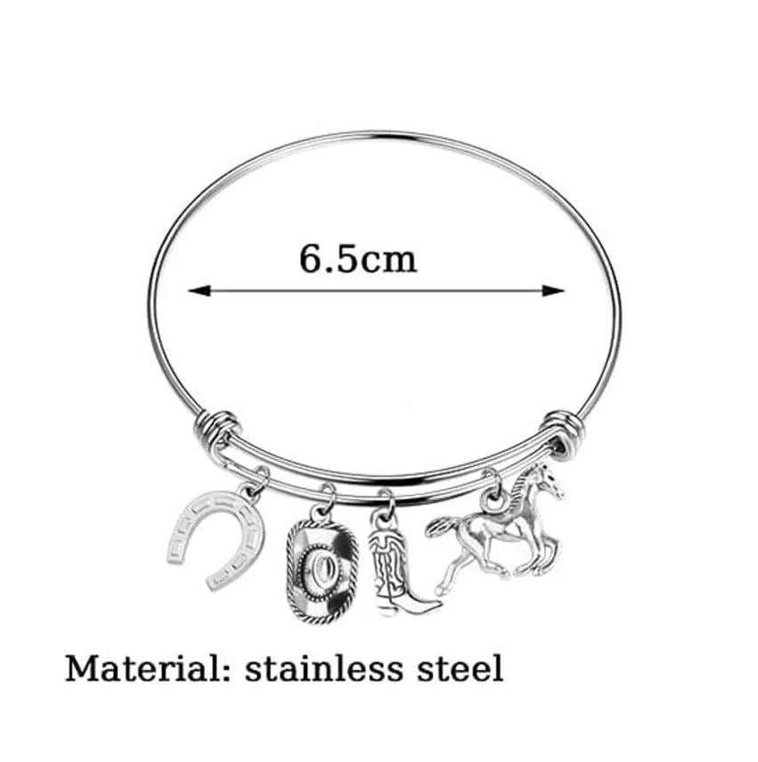 PULSERA ACERO VAQUERA CON CHARMS BOTA, SOMBRERO, HERRADURA