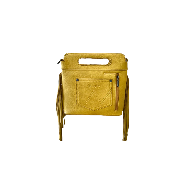 Bolsa Wrangler con Flecos Tipo Bota Cincelada Mostaza Barbas WG110-G2010MST