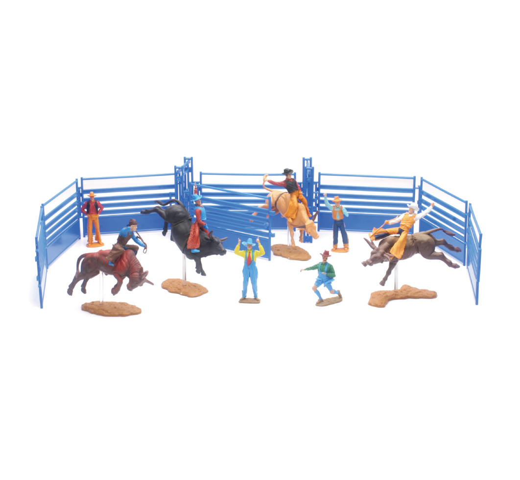JUGUETE SET VAQUERO WESTERN RODEO TOROS, VAQUEROS, JINETES Y ARENA RODEO