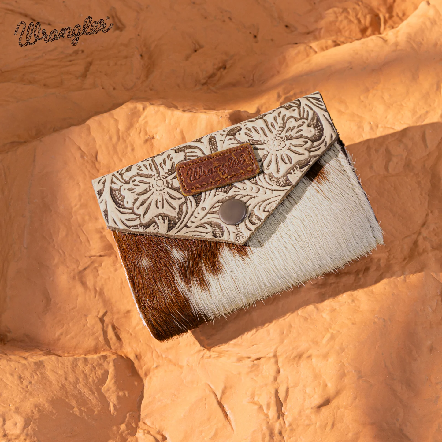 Tarjetero Wrangler de Piel Auténtica con Broche y Pelo Bronce WG224-W070TN