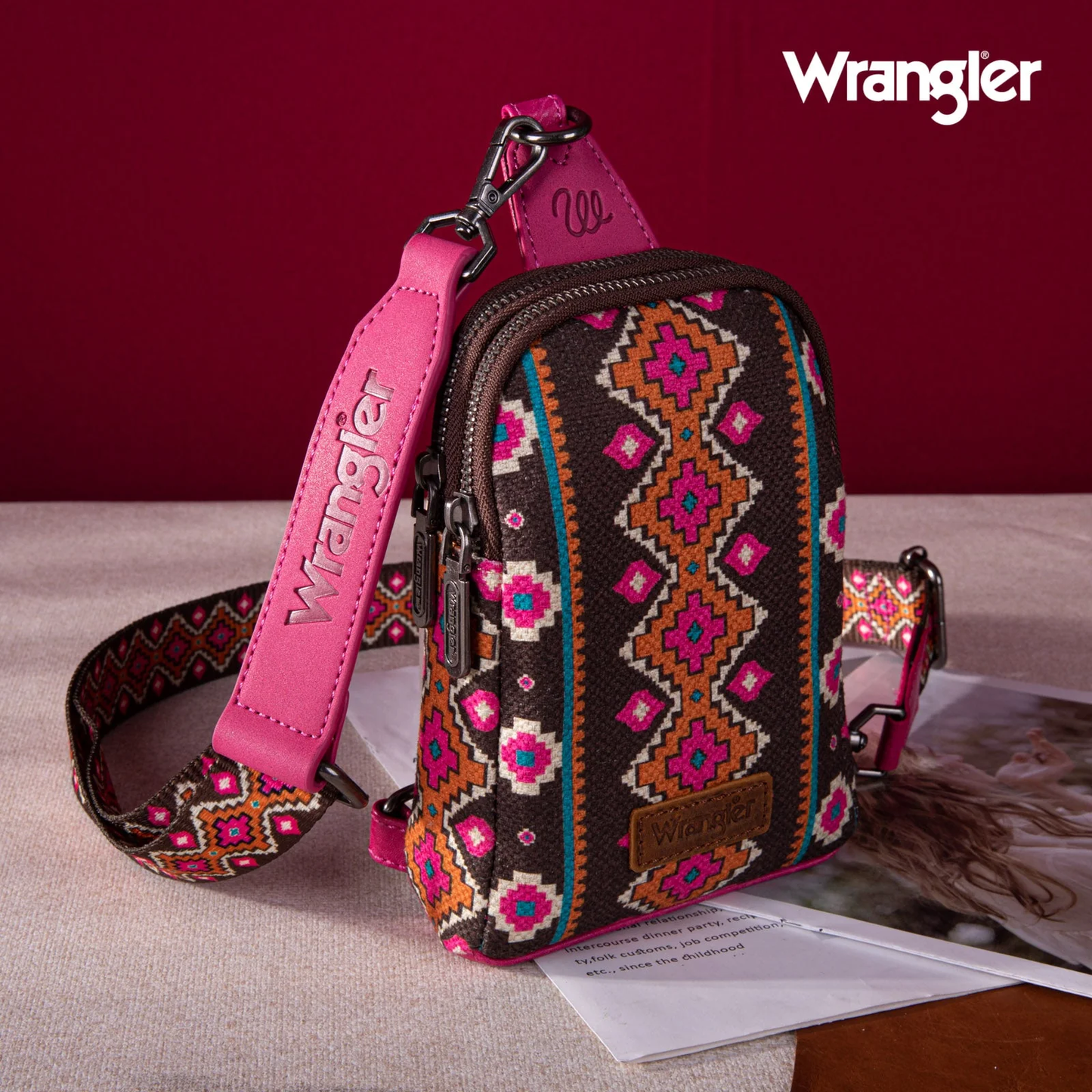 Bolso Crossbag Wrangler Cruzada Rosa y Café WG2205-210HPK