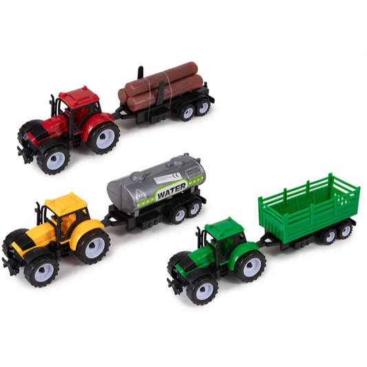 JUGUETE SET 3 TRACTORES DE FRICCION CON DIFERENTES CAJAS