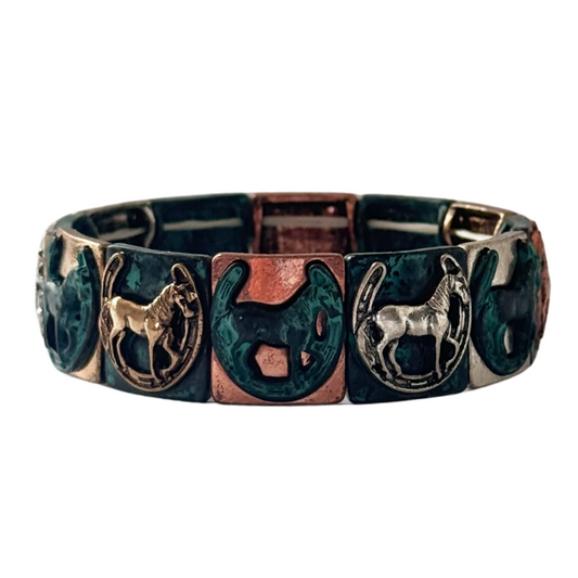 PULSERA BLOQUES RESORTE CABALLO CON HERRADURA MULTICOLOR