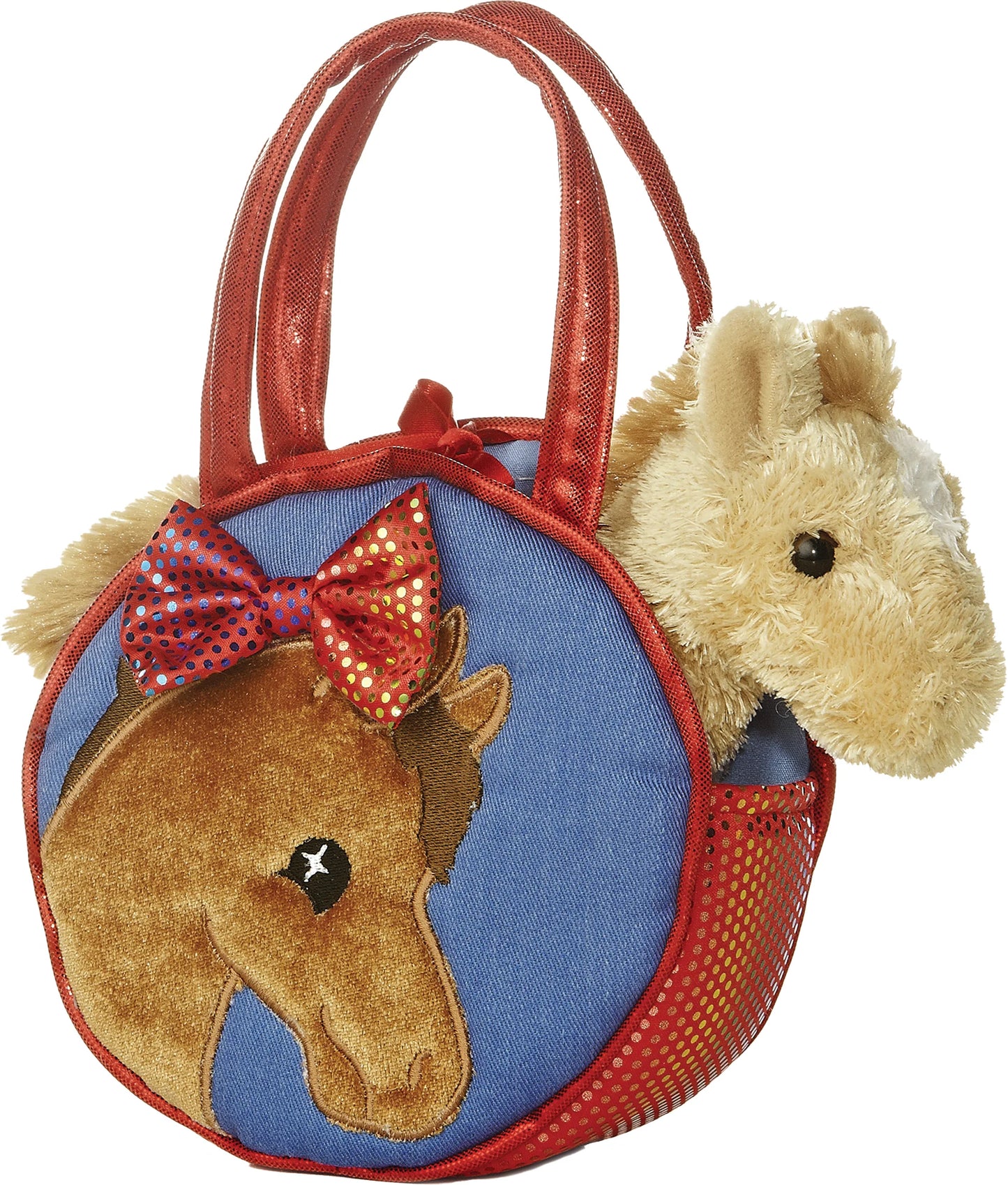 BOLSO PELUCHE PORTA CABALLO PEQUEÑO ROJO MEZCLILLA PRETTY PONY