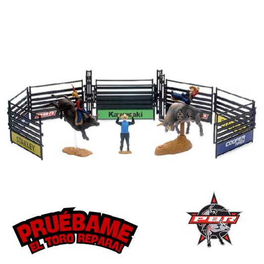 JUGUETE PBR RODEO CON JINETES Y TORO QUE REPARA ESCALA 1:43