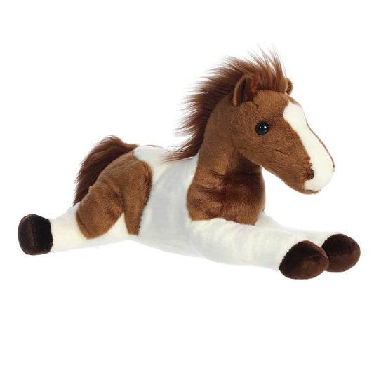 PELUCHE FINO CABALLO PINTO CAFÉ CON BLANCO 30CM