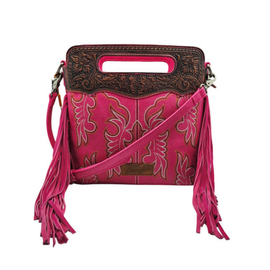 Bolsa Wrangler con Flecos Tipo Bota Cincelada Rosa Barbas WG110-G2010HPK