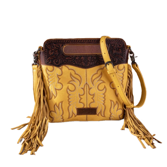 Bolsa Wrangler con Flecos Tipo Bota Cincelada Mostaza Barbas WG110-G2010MST
