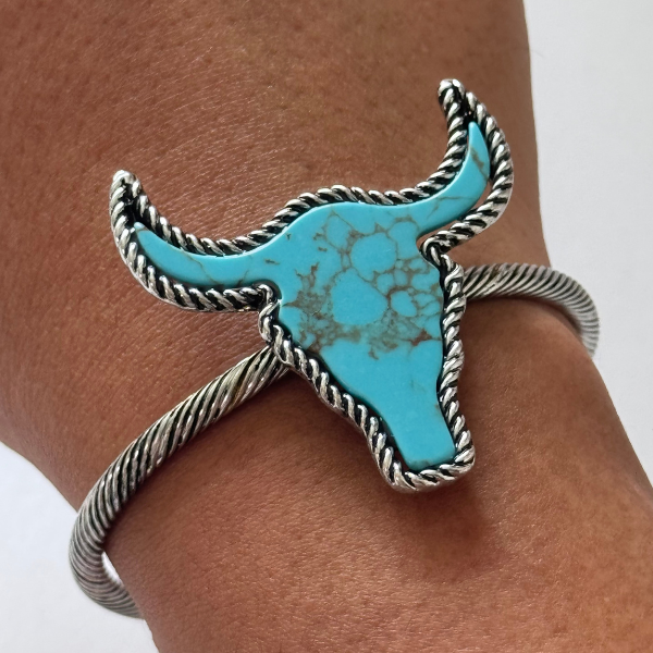PULSERA TIPO BRAZALETE TORO PIEDRA TURQUESA
