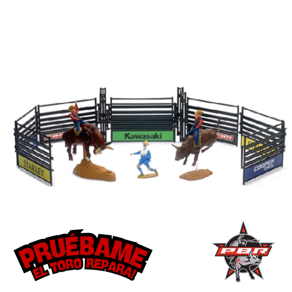 JUGUETE PBR RODEO CON JINETES Y TORO QUE REPARA ESCALA 1:43