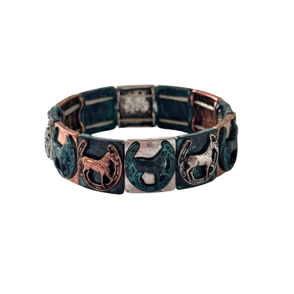 PULSERA BLOQUES RESORTE CABALLO CON HERRADURA MULTICOLOR