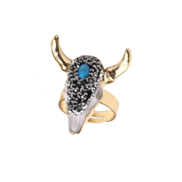 ANILLO TORO CHAPADO EN ORO 18 KILATES CON CRISTALES Y TURQUESA