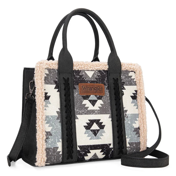 BOLSO WRANGLER TOTE BAG AZTECA NEGRA CON SHERPA BLANCA WG166G-8120BK