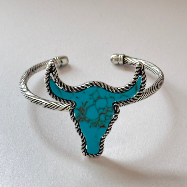 PULSERA TIPO BRAZALETE TORO PIEDRA TURQUESA
