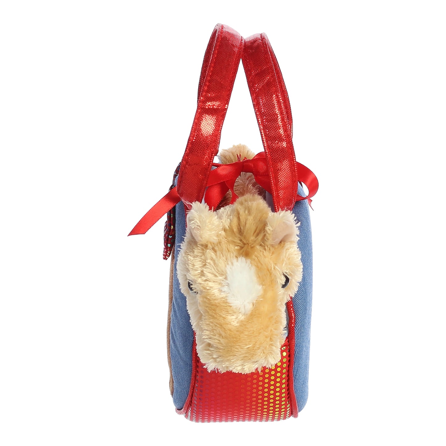 BOLSO PELUCHE PORTA CABALLO PEQUEÑO ROJO MEZCLILLA PRETTY PONY
