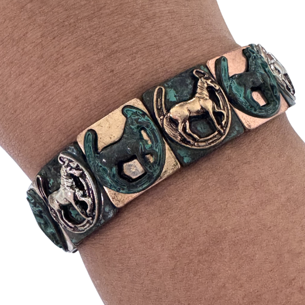 PULSERA BLOQUES RESORTE CABALLO CON HERRADURA MULTICOLOR