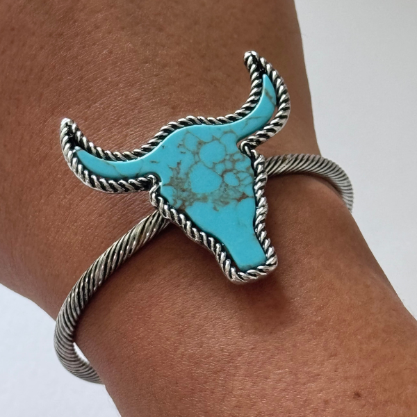 PULSERA TIPO BRAZALETE TORO PIEDRA TURQUESA