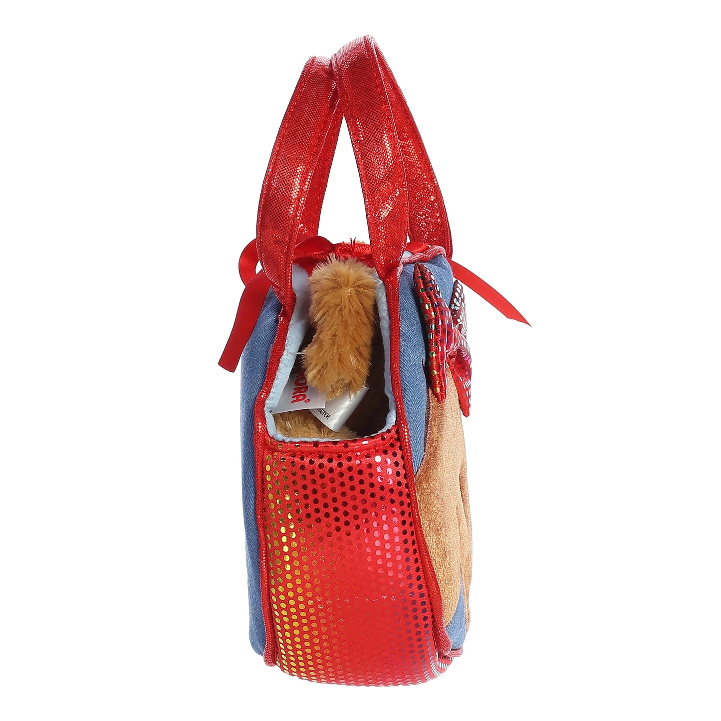 BOLSO PELUCHE PORTA CABALLO PEQUEÑO ROJO MEZCLILLA PRETTY PONY