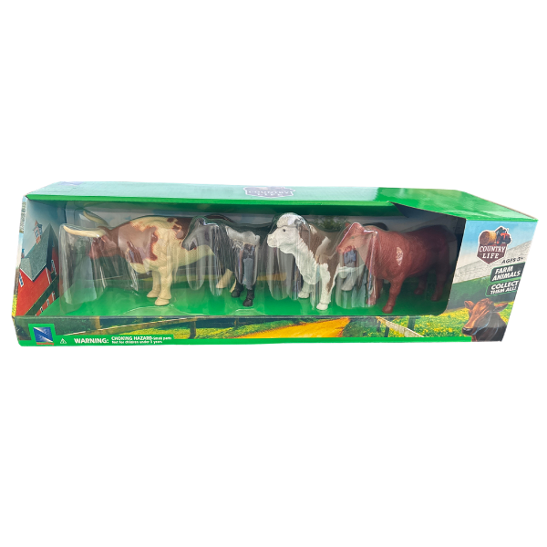 JUGUETE SET 4 TOROS COUNTRY LIFE DIFERENTES RAZAS ESCALA 1:18