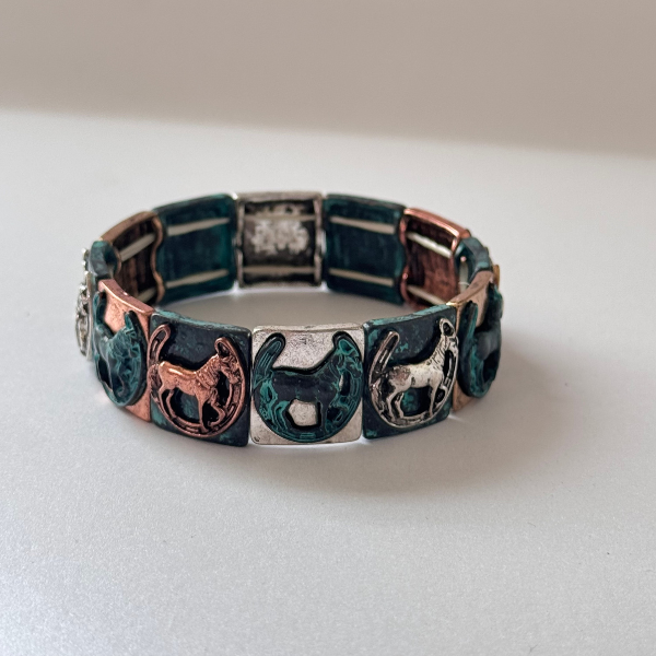 PULSERA BLOQUES RESORTE CABALLO CON HERRADURA MULTICOLOR