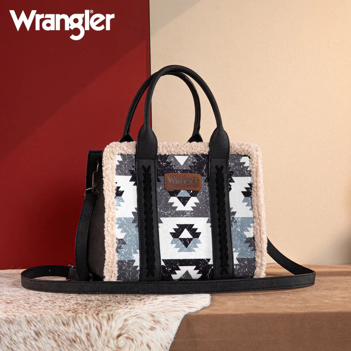 BOLSO WRANGLER TOTE BAG AZTECA NEGRA CON SHERPA BLANCA WG166G-8120BK