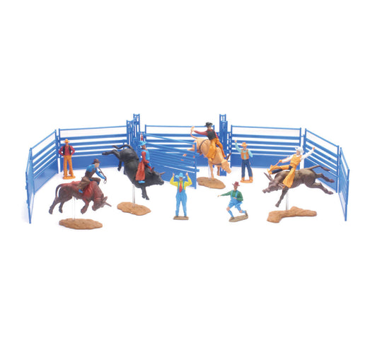 JUGUETE SET VAQUERO WESTERN RODEO TOROS, VAQUEROS, JINETES Y ARENA RODEO