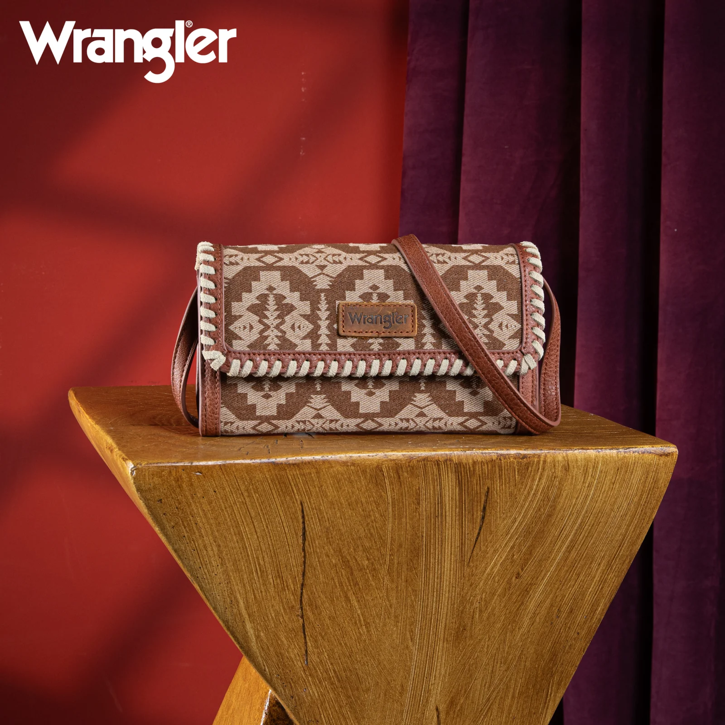 Cartera Wrangler Con Correa Larga Encorrillada Telar Café WG2212-W012BR