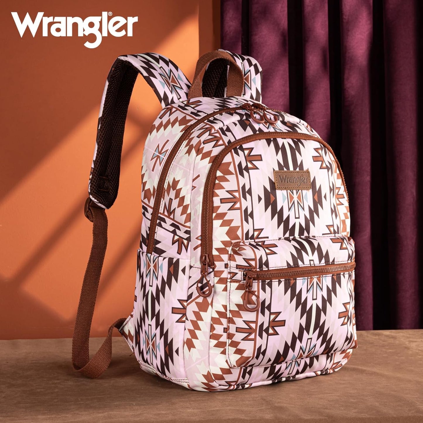 Mochila Back Pack Wrangler Estampado Azteca Café Claro Rosa WG2206-9110LBR