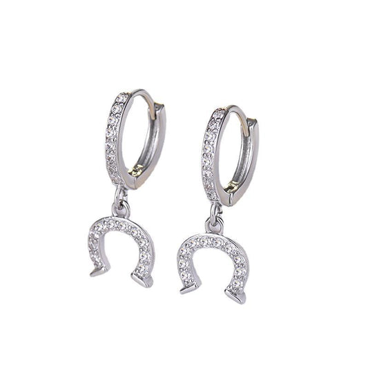 Aretes Huggie Herradura Colgantes Chapa de Oro 14 Kilates