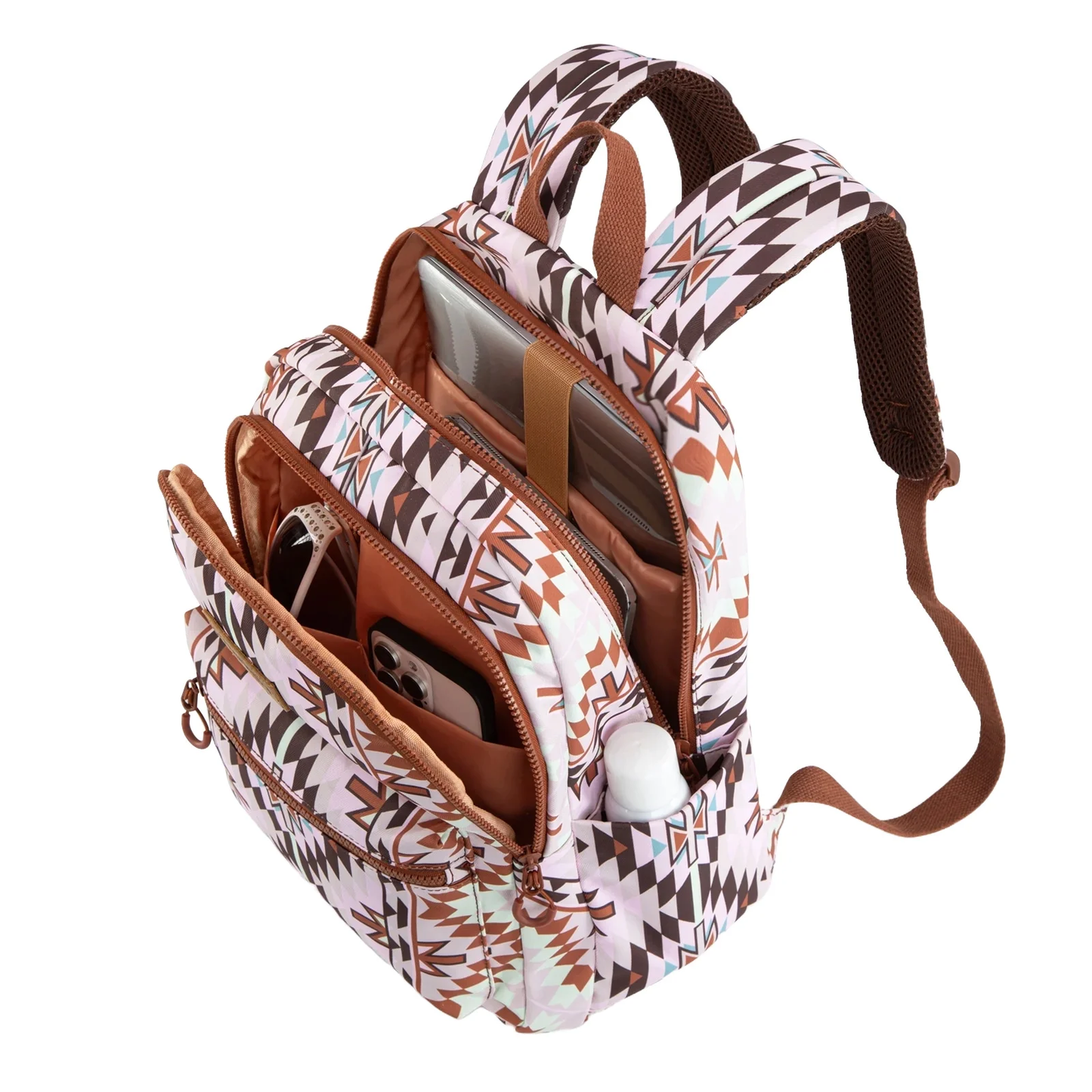 Mochila Back Pack Wrangler Estampado Azteca Café Claro Rosa WG2206-9110LBR