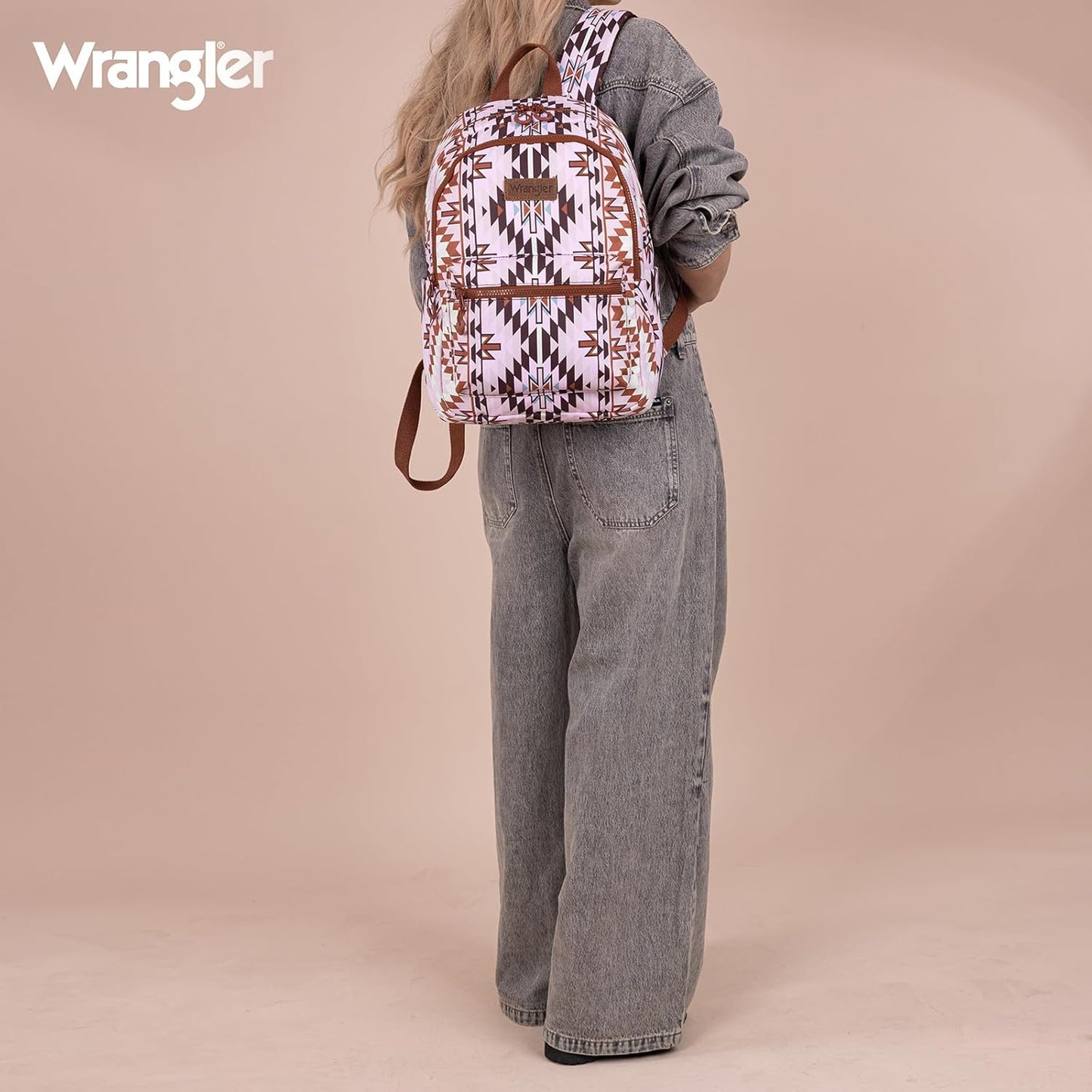 Mochila Back Pack Wrangler Estampado Azteca Café Claro Rosa WG2206-9110LBR