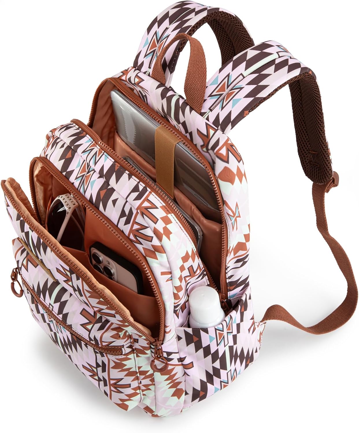Mochila Back Pack Wrangler Estampado Azteca Café Claro Rosa WG2206-9110LBR