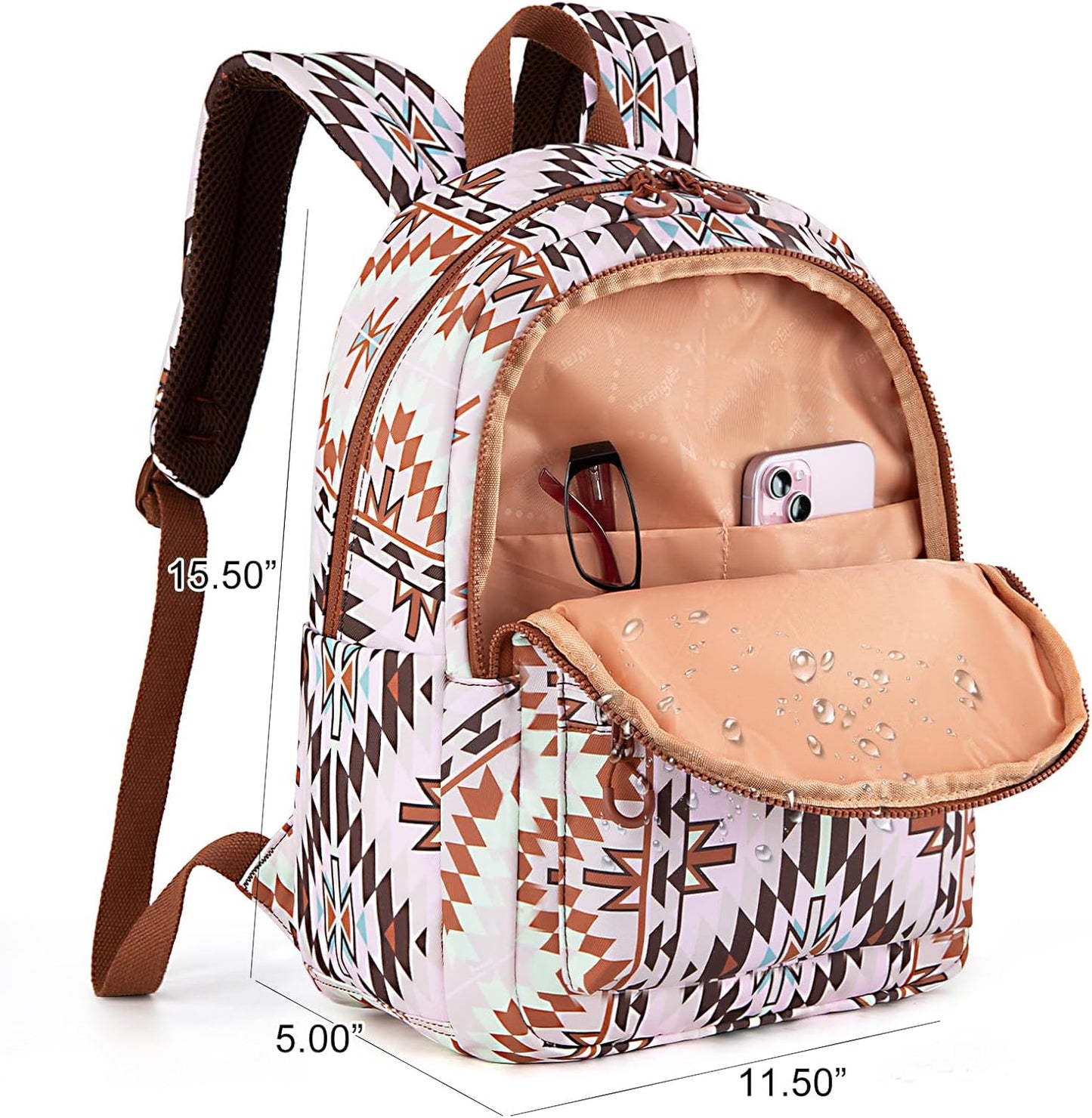 Mochila Back Pack Wrangler Estampado Azteca Café Claro Rosa WG2206-9110LBR
