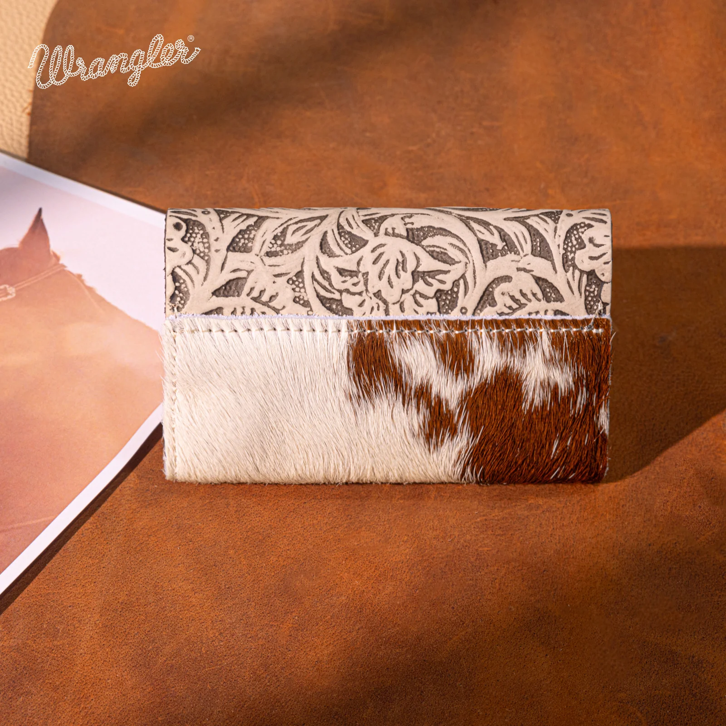 Tarjetero Wrangler de Piel Auténtica con Broche y Pelo Bronce WG224-W070TN