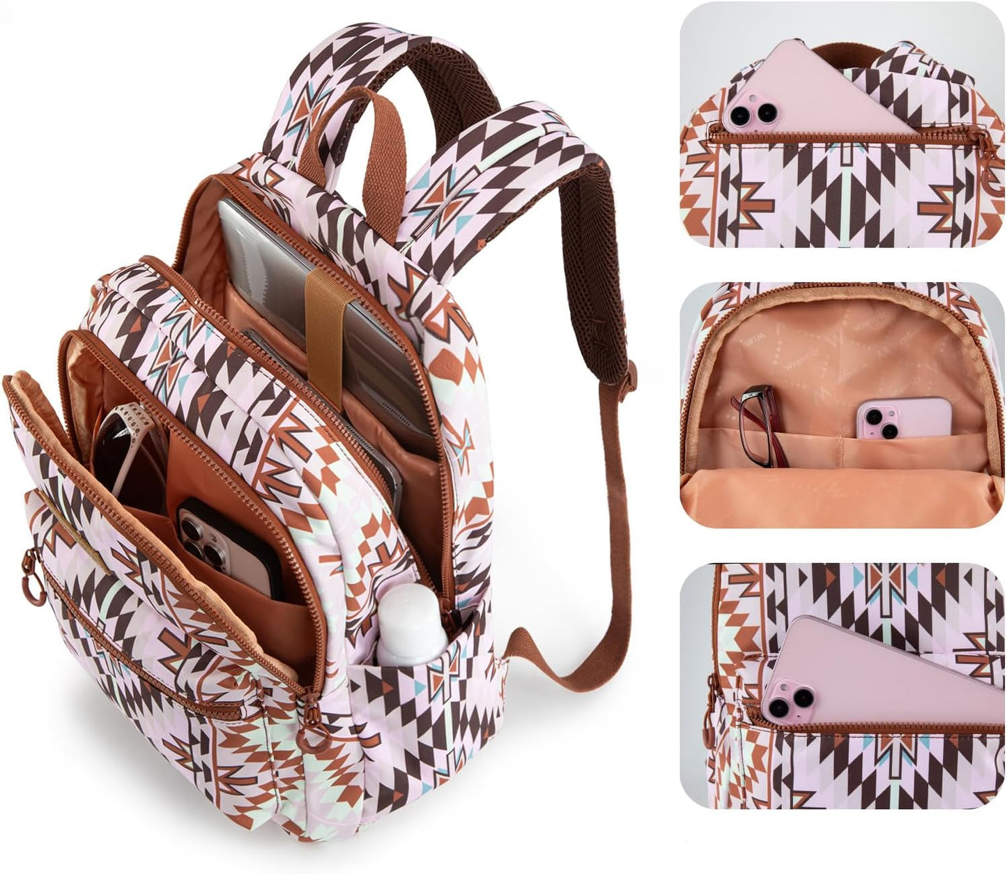 Mochila Back Pack Wrangler Estampado Azteca Café Claro Rosa WG2206-9110LBR